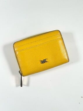 Michael Kors Bright Yellow Pebbled Leather Card Zip Wallet
